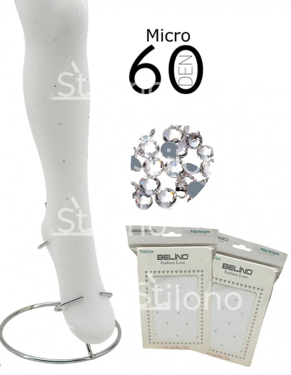 Белые капроновые колготки со стразами 60 DEN для девочки  BELINO 6006 C